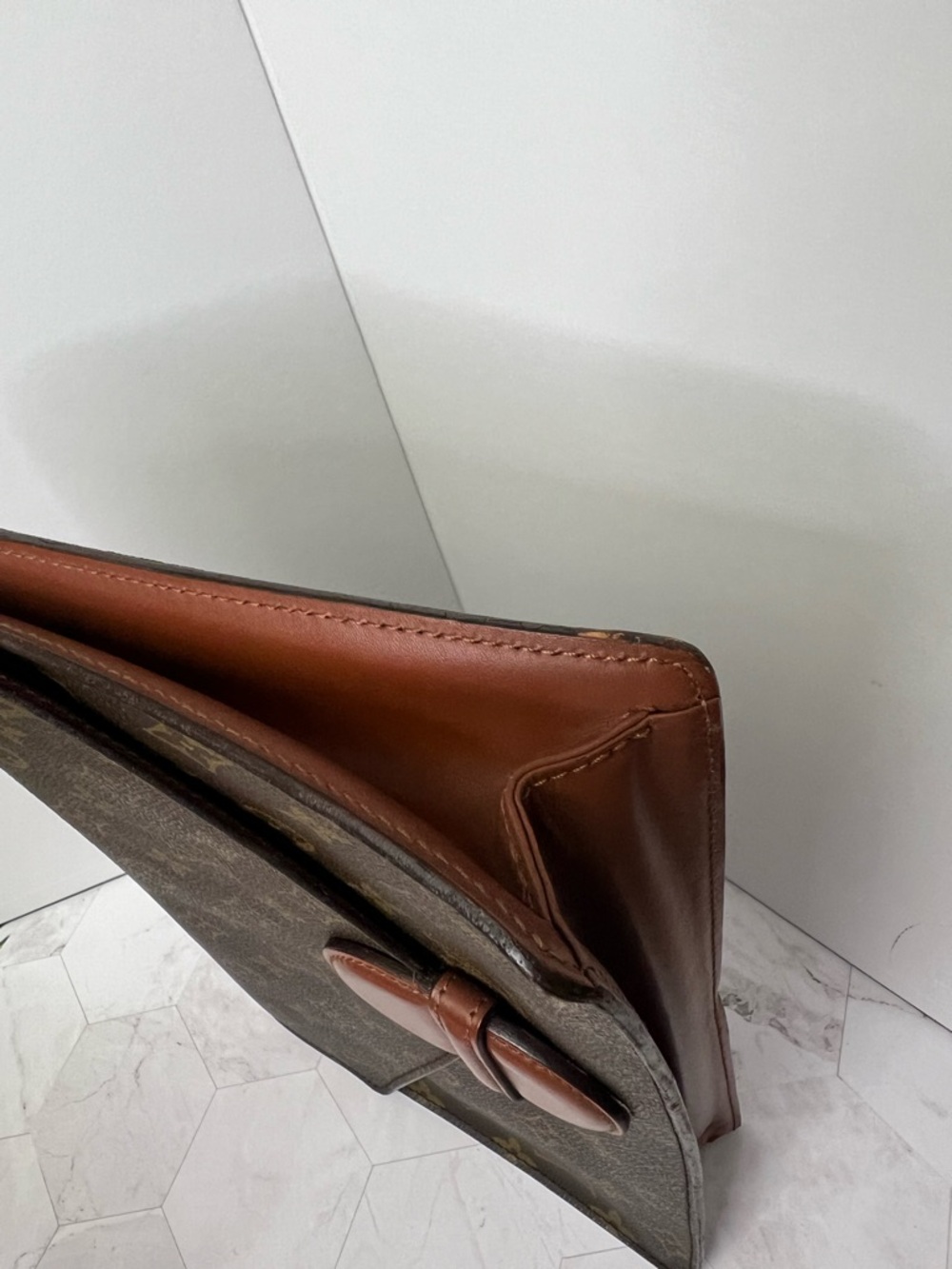 Vintage Louis Vuitton Monogram Envelope Clutch - Brown and Tan Leather Accent - Picture 4 of 6
